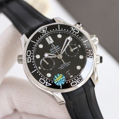 TVS Factory Omega Seamaster 300m 44mm Chronograph 9900 Movement Ceramic Bezel Rubber Strap Men Watch